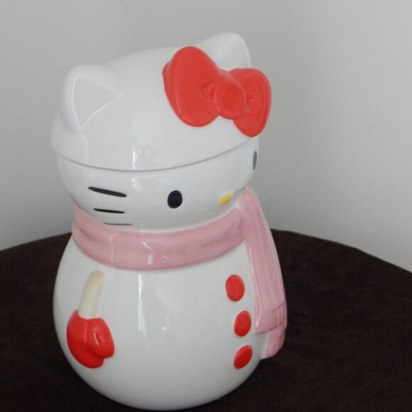 New Sanrio Hello Kitty Holiday Snowman 3D Sculpted Ceramic LRG Canister Jar Set - Picture 3 of 10